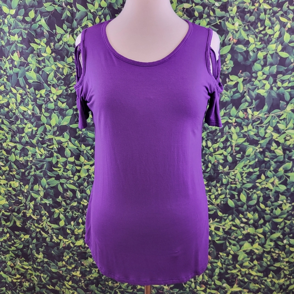 Ceasikery Beautiful Purple Open Weave Sleeves Casual Top Small